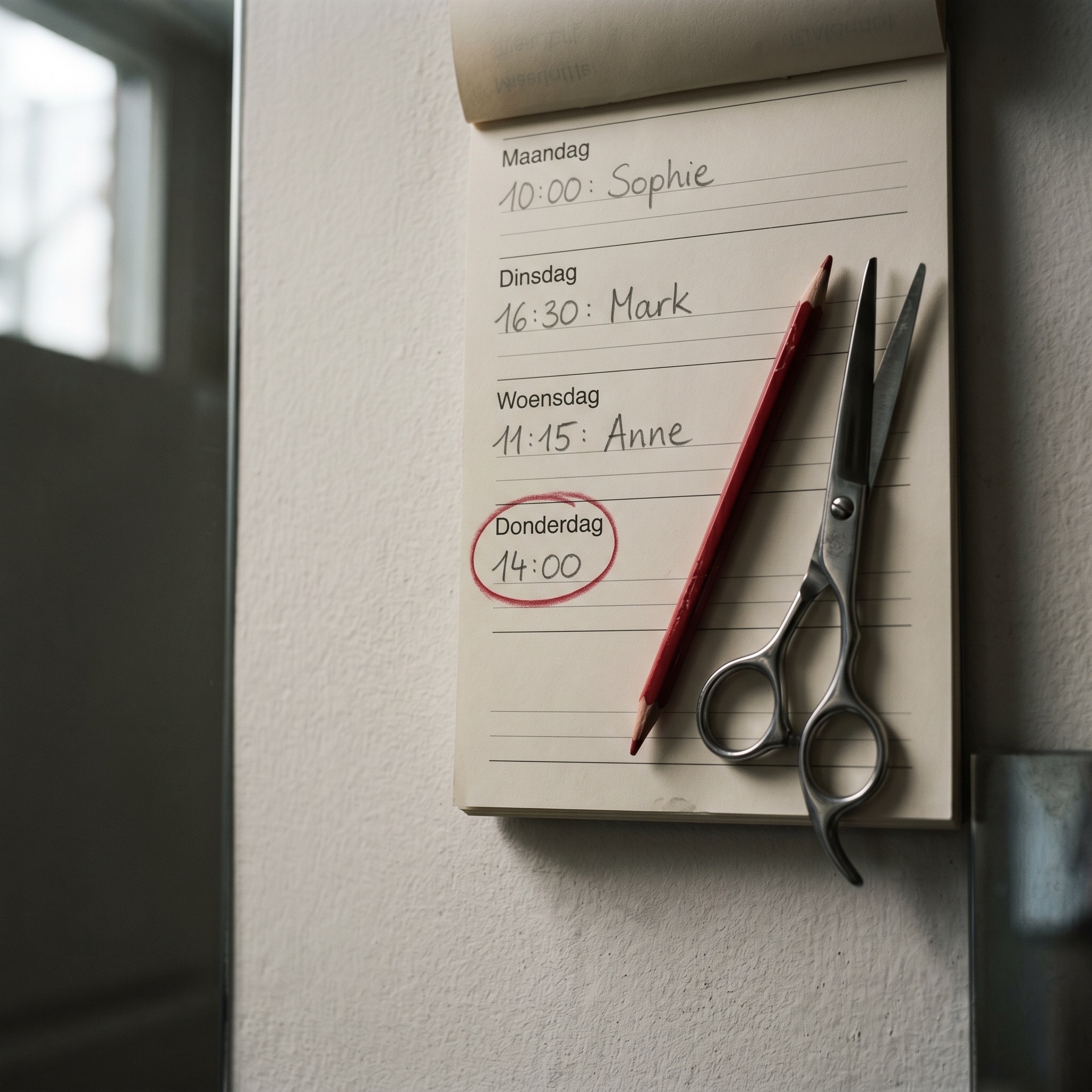 Kapsalonkalender met crimson omcirkelde lege afspraak