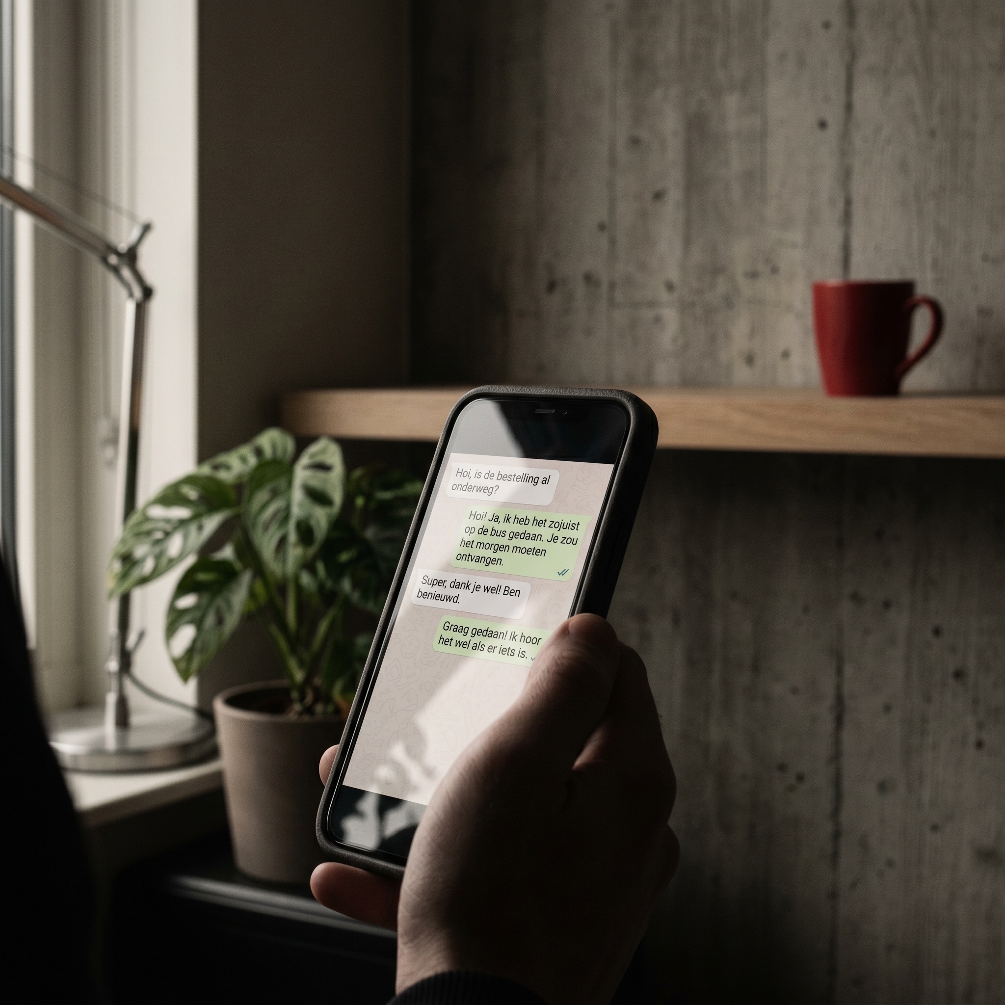 Telefoon met WhatsApp Business conversatie